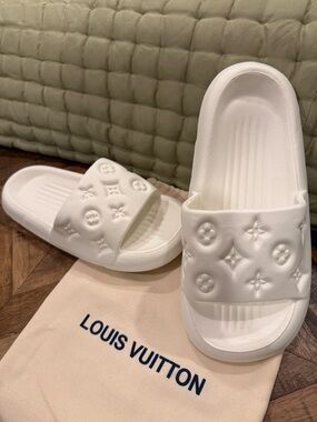 Louis Vuitton White Embossed Monogram Foam Slide Sandals